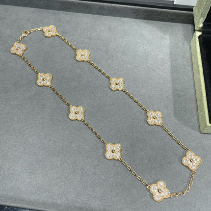 CLOVER NECKLACE 10 MOTIFS DIAMOND PAVED