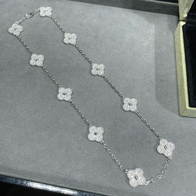 CLOVER NECKLACE 10 MOTIFS DIAMOND PAVED