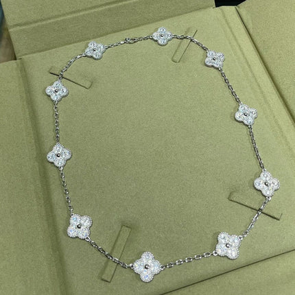 CLOVER NECKLACE 10 MOTIFS DIAMOND PAVED