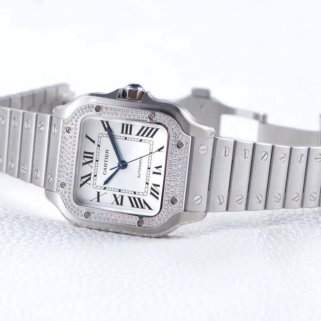 SANTOS LADY 35.1MM AUTOMATIC SILVER DIAMOND BEZEL