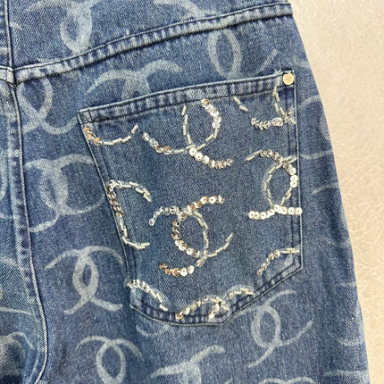 DENIM CC LOGO DARK BLUE WHITE AND SILVER JEANS