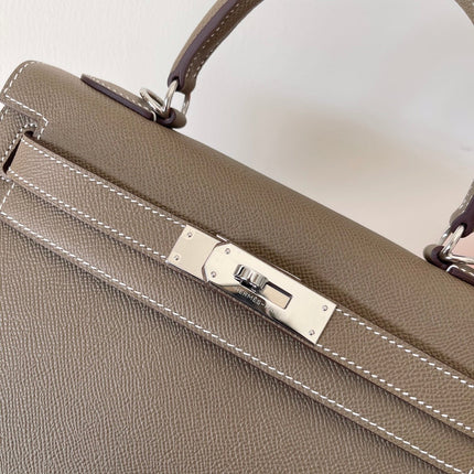 HM KELLY 28CM ETAIN EPSOM LEATHER SILVER HARDWARE