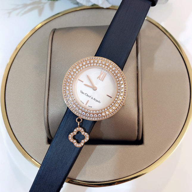 CHARM WATCH PINK GOLD CASE DIAMOND PAVED