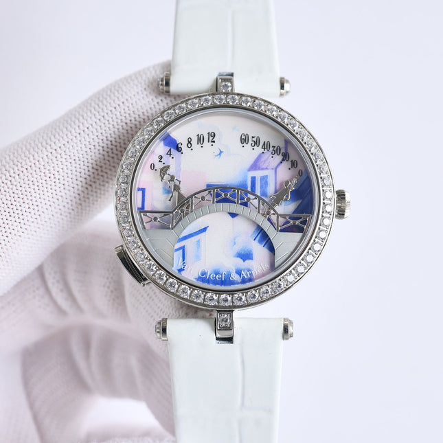 LADY ARPELS LOVER BRIDGE WHITE DIAL WHITE STRAP