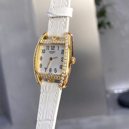 CAPE COD 26 GOLD MOP DIAL DIAMOND BEZEL WHITE LEATHER