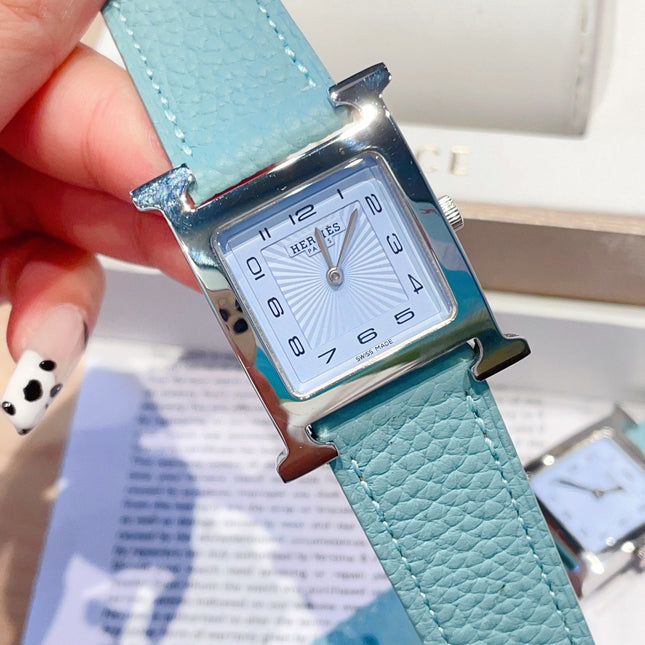 HM HEURE H 26 SILVER BLUE DIAL EPSOM LEATHER