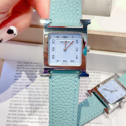 HM HEURE H 26 SILVER BLUE DIAL EPSOM LEATHER