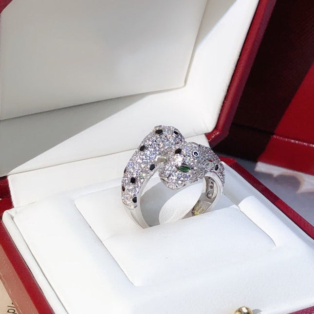 DOUBLE PANTHERE SILVER DIAMOND RING