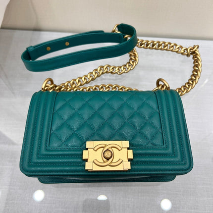 BOY BAG SMALL 20 DARK GREEN CAVIAR GOLD HARDWARE