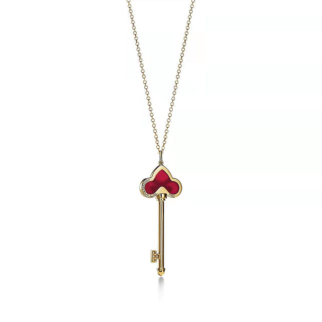 FLEUR DE LIS PINK GOLD DIAMOND CARNELIAN NECKLACE