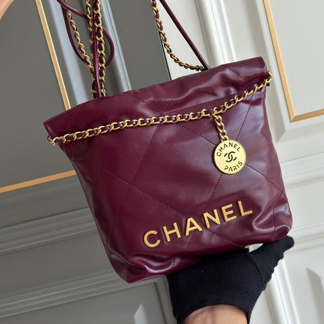 CC HOBO BAG 22 BURGUNDY LAMBSKIN GOLD HARDWARE 20CM