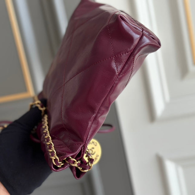 CC HOBO BAG 22 BURGUNDY LAMBSKIN GOLD HARDWARE 20CM