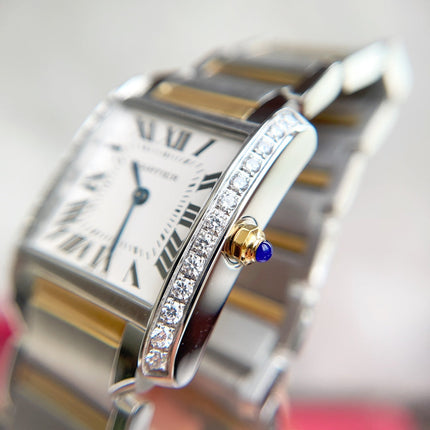 TANK FRANCAISE GOLD STEEL DIAMOND BEZEL WHITE DIAL