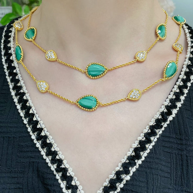 BOHEME 16 MOTIF MALACHITE DIAMOND GOLD NECKLACE