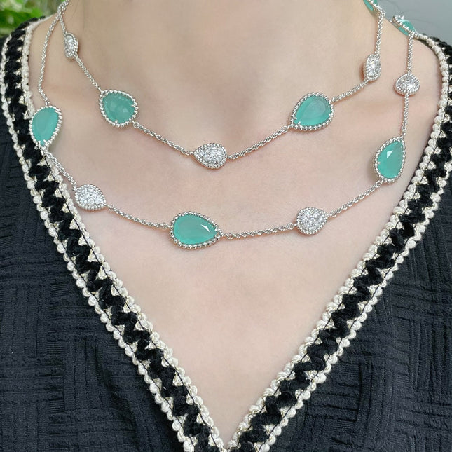 BOHEME 16 MOTIF TURQUOISE DIAMOND SILVER NECKLACE