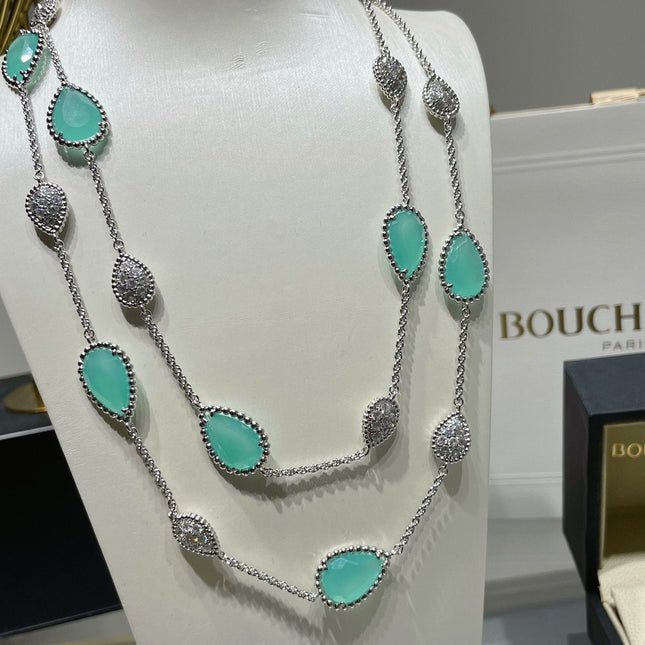 BOHEME 16 MOTIF TURQUOISE DIAMOND SILVER NECKLACE