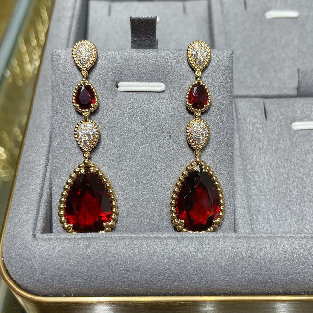 BOHEME 4 MOTIF CARNELIAN DROP GOLD EARRINGS