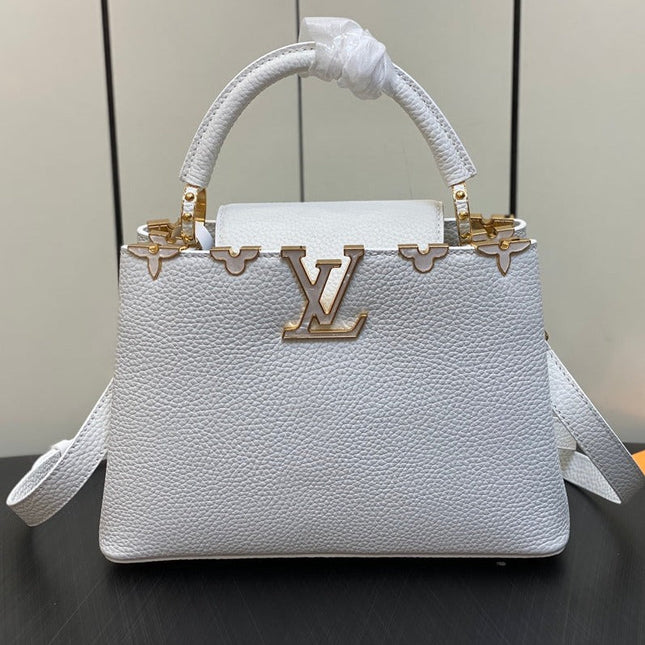 CAPUCINES BB 27 WHITE TAURILLON GOLD HARDWARE