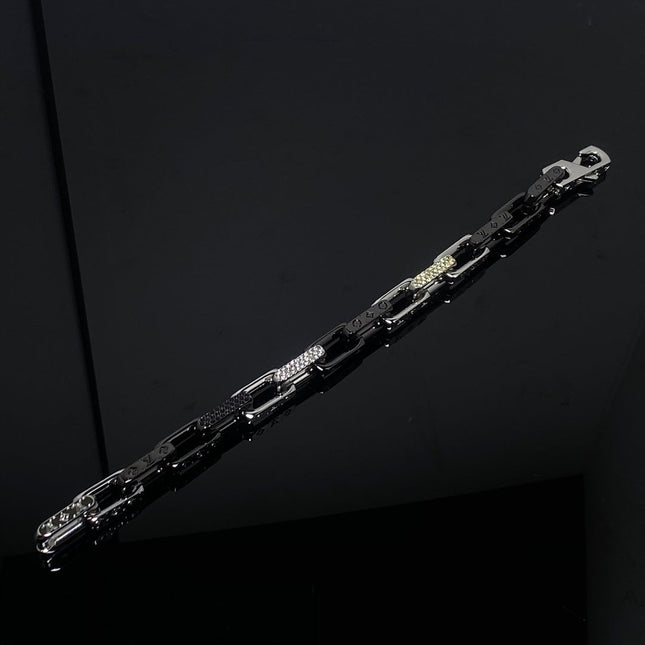 LV MONOGRAM DIAMOND BLACK SILVER BRACELET