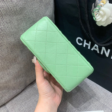 MINI SQUARE FLAP BAG 17CM LIGHT GREEN LAMBSKIN GOLD HARDWARE