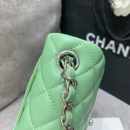 MINI SQUARE FLAP BAG 17CM LIGHT GREEN LAMBSKIN SILVER HARDWARE