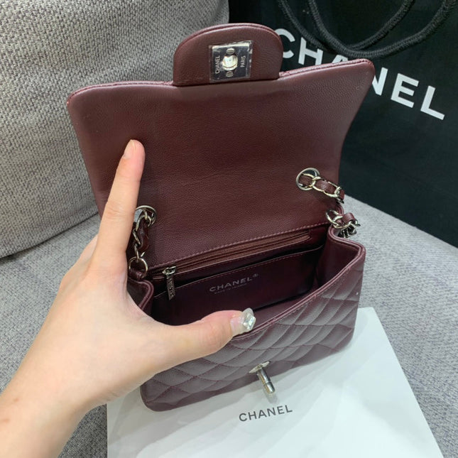 MINI SQUARE FLAP BAG 17CM CHOCOLATE CAVIAR SILVER HARDWARE