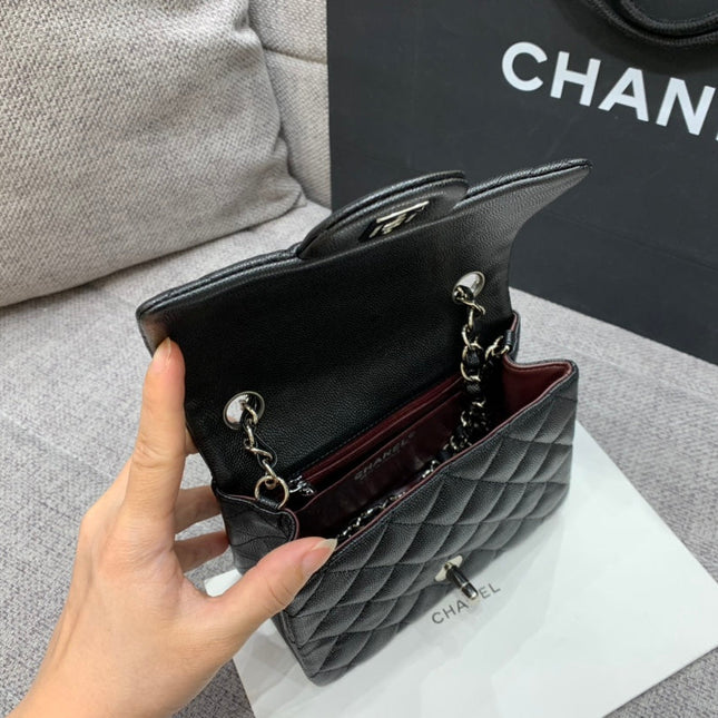 MINI SQUARE FLAP BAG 17CM BLACK CAVIAR SILVER HARDWARE