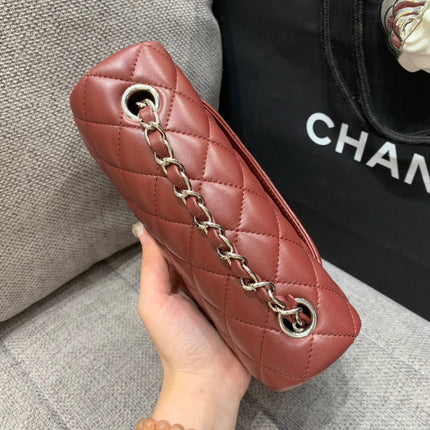 MINI RECTANGLE FLAP BAG 20CM BURGUNDY LAMBSKIN SILVER HARDWARE