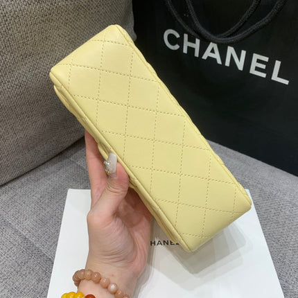 MINI RECTANGLE FLAP BAG 20CM YELLOW LAMBSKIN GOLD HARDWARE