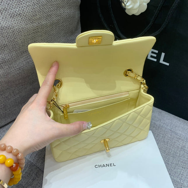 MINI RECTANGLE FLAP BAG 20CM YELLOW LAMBSKIN GOLD HARDWARE