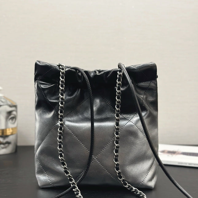 CC HOBO MINI 20CM BLACK GREY LAMBSKIN SILVER HARDWARE