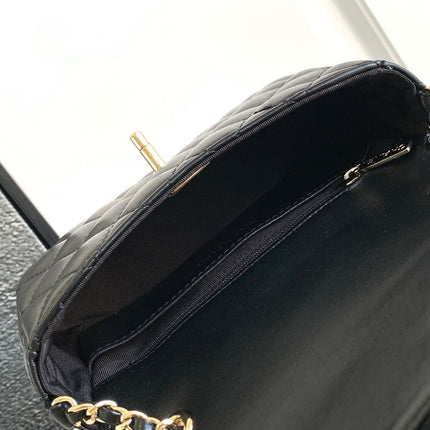 MINI SQUARE FLAP BAG 17CM BLACK LAMBSKIN LIGHT GOLD HARDWARE