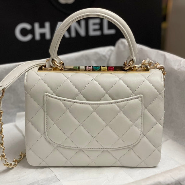 CC TRENDY 20CM WHITE LAMBSKIN GOLD HARDWARE