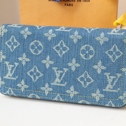 LV MONOGRAM DENIM LEATHER 19CM LONG WALLET