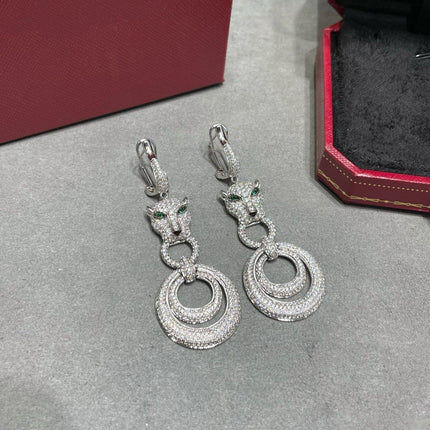 PANTHERE DE CARTI SILVER DIAMOND DROP EARRINGS