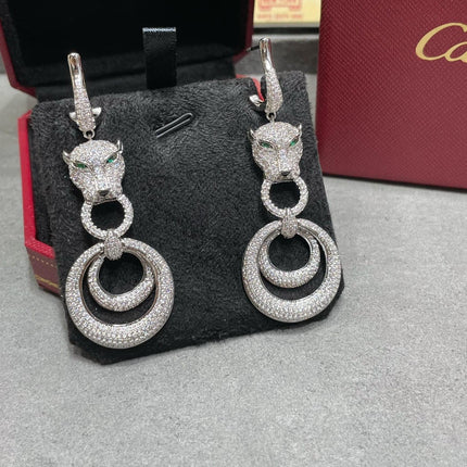 PANTHERE DE CARTI SILVER DIAMOND DROP EARRINGS