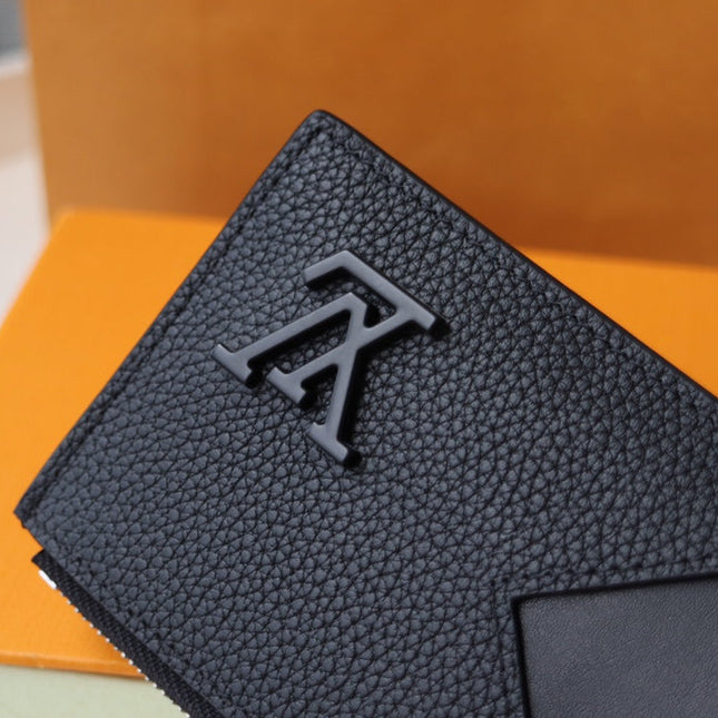 COIN CARD HOLDER 8 BLACK AEROGRAM CALFSKIN