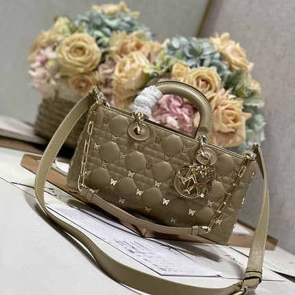 MEDIUM LADY D-JOY 26 BUTTERFLY STUD OLIVE LAMBSKIN