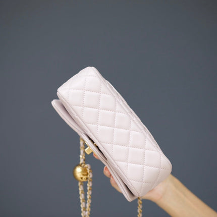 MINI RECTANGLE FLAP BAG 20CM LIGHT PINK LAMBSKIN GOLD HARDWARE