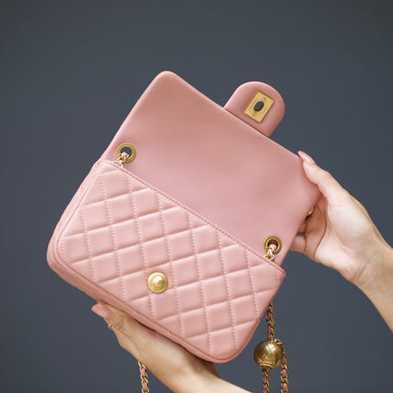 MINI RECTANGLE FLAP BAG 20CM PINK LAMBSKIN GOLD HARDWARE