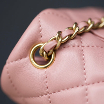 MINI RECTANGLE FLAP BAG 20CM PINK LAMBSKIN GOLD HARDWARE