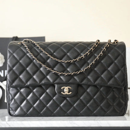 FLAP BAG MAXI 40CM BLACK CAVIAR SILVER HARDWARE