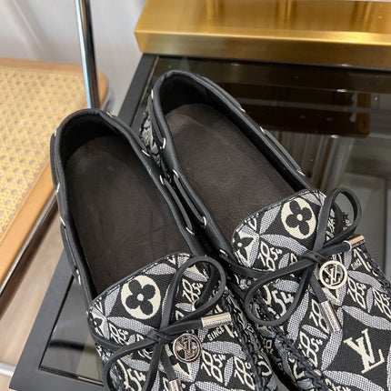 LV GLORIA FLAT LOAFER DENIM FLORAL FABRIC BLACK