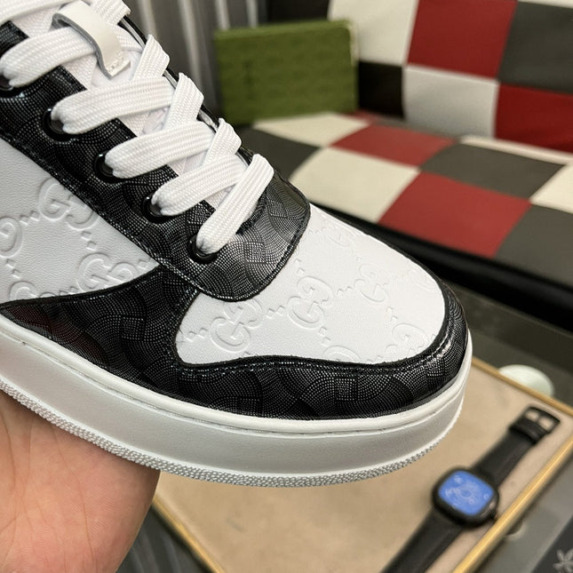 GG SNEAKERS IN EMBOSSED WHITE BLACK COWHIDE LEATHER