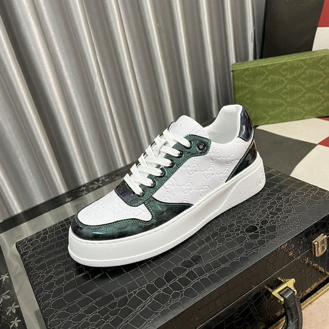 GG SNEAKERS IN EMBOSSED GREEN WHITE COWHIDE LEATHER