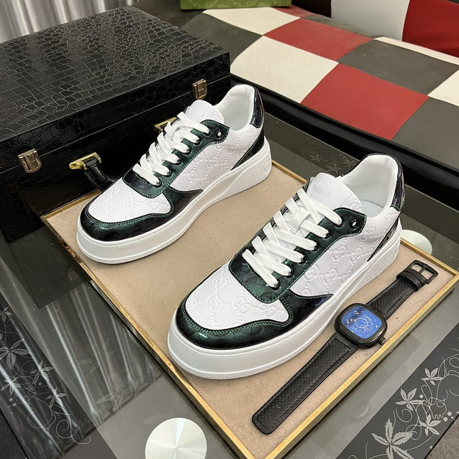 GG SNEAKERS IN EMBOSSED GREEN WHITE COWHIDE LEATHER