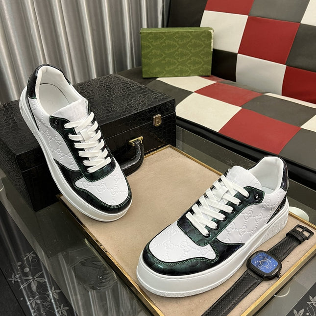 GG SNEAKERS IN EMBOSSED GREEN WHITE COWHIDE LEATHER