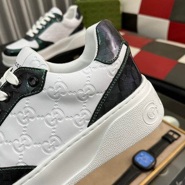 GG SNEAKERS IN EMBOSSED GREEN WHITE COWHIDE LEATHER