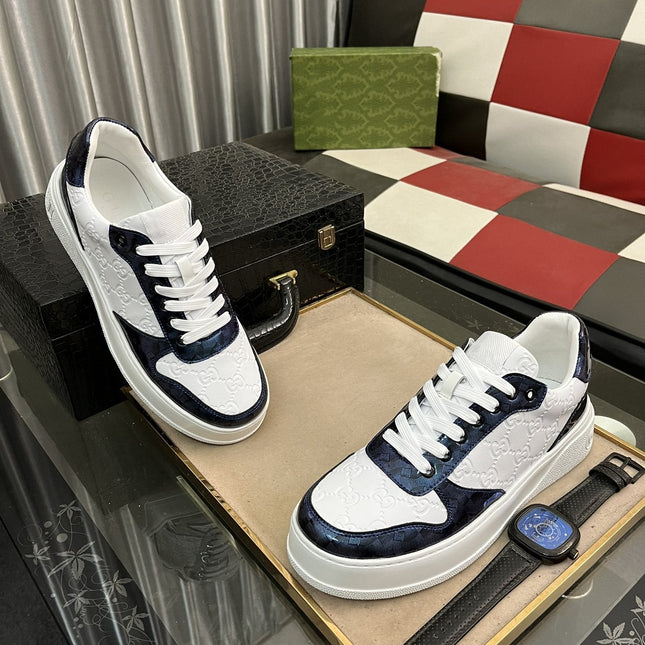 GG SNEAKERS IN EMBOSSED BLUE WHITE COWHIDE LEATHER