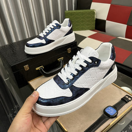 GG SNEAKERS IN EMBOSSED BLUE WHITE COWHIDE LEATHER